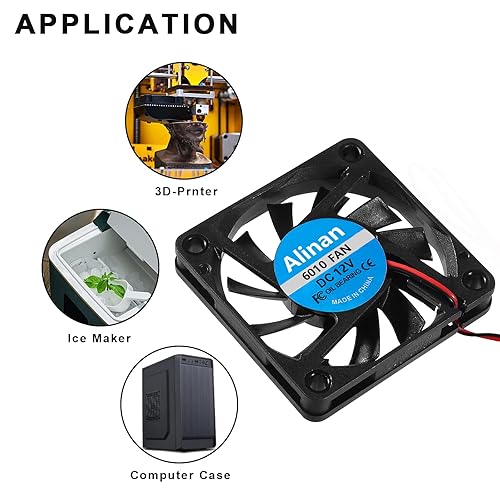 Miniatura 6 de Alinan 4pcs 6010 12V Fan 2.362x2.362x0.394 in 2-pin Sleeve Bearing Brushless DC Cooling Fan para impresora 3D, computadora