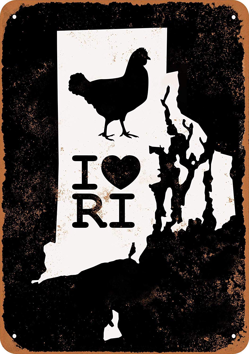 Rhode Island State 4 (Black Background) Vintage Look Novelty Metal Sign for Home 8 x 12 Tin Sign Man Women Cave Decor