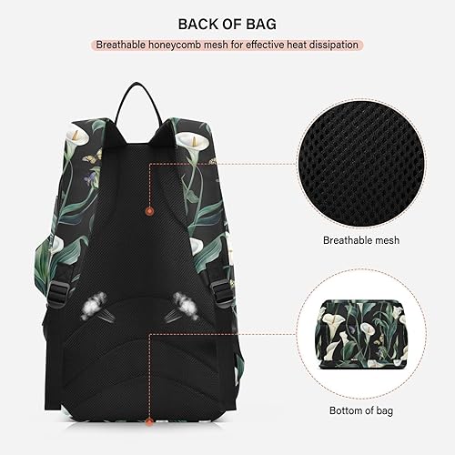 Miniatura 4 de Mochila de tenis para adultos, transpirable, diseño de lirio de cala, verde y blanco, con capacidad para 2 raquetas para hombres y mujeres, para