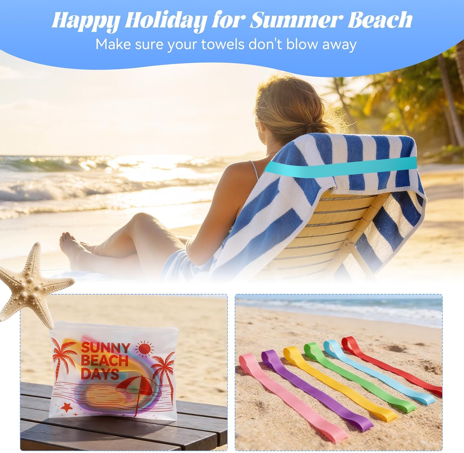 6 Pcs Beach Towel Bands for Cruise Chairs - Pool Beach Summer Travel Vacation Cruise Ship Essentials Beach Accessories Must Have 2026 for Women Family, Heavy Duty Beach Towel Clips for Beach Chairs