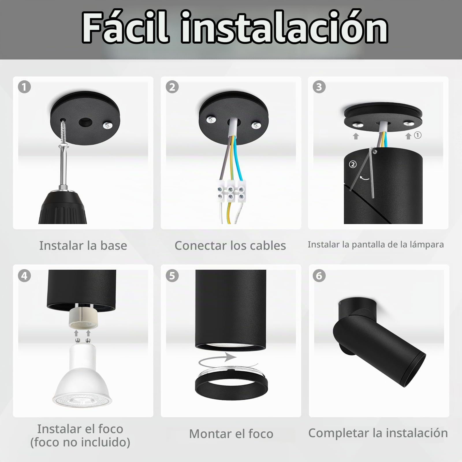 KYOTECH 2 focos empotrables negros orientables con casquillo GU10, lámpara de montaje de aluminio, focos de techo ajustables para pared y techo, sin bombilla