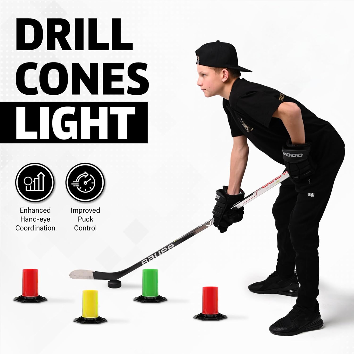 ACE HOCKEY The Snake Trainer - Lightweight Stickhandling Training Tool - Hockey Training Equipment for Puck Control, Reaction Time and Coordination - Portable, Durable and Adjustable