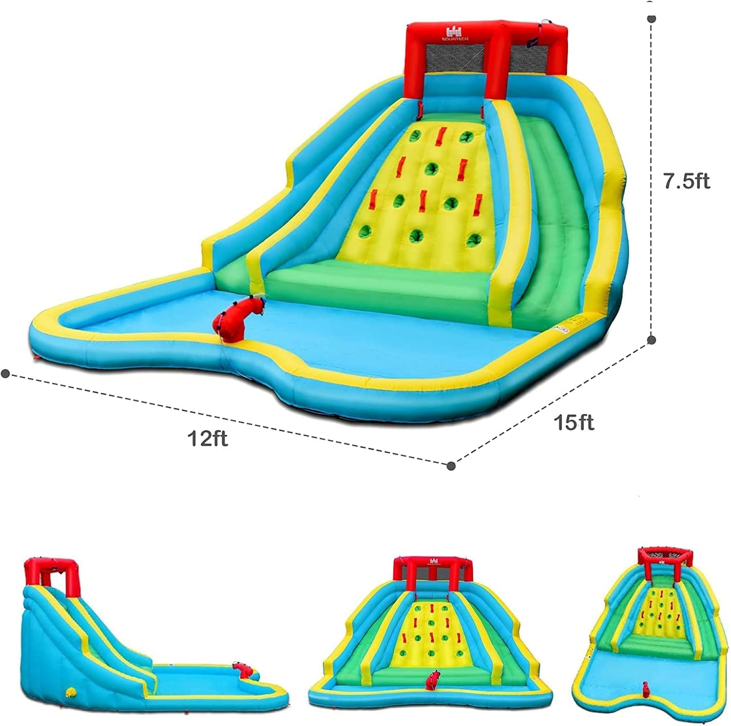 BOUNTECH Inflatable Water Slide Park, Double Slide Water Park Bounce House for Outdoor, Climbing Wall, Bouncy Castle with Blower, Blow up Water Slides Inflatables for Big Kids Backyard Party Gifts
