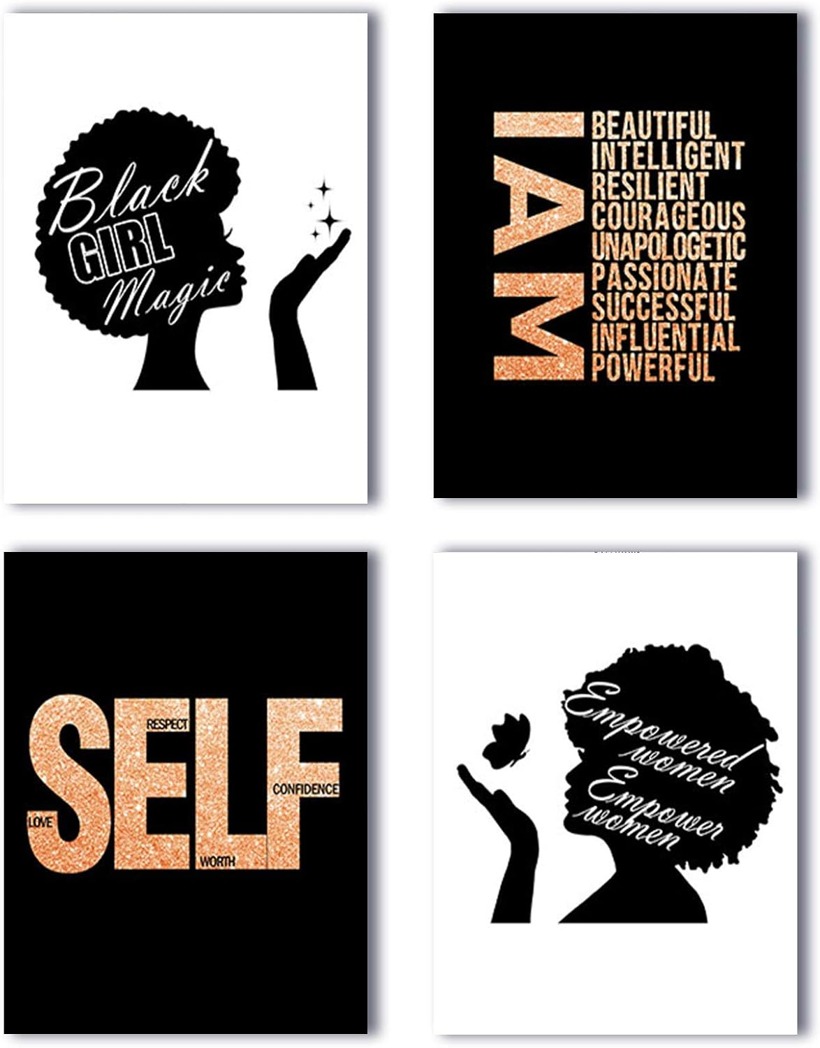 Amazon Com Modern Aesthetic Inspirational Quotes Black African Woman Girl Wall Art Poster Prints Set Of 4 8 X10 Canvas Picture Girls Women Bedroom Bathroom Spa Living Room Home Decor Unframed Posters Prints