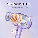 Wavytalk Hair Dryer with Diffuser, Blown Away Ionic Hair Dryer for Curly Hair with Comb, 1875W Fast Drying Blow Dryer with Ceramic Technology, 3 Attachments for All Hair Types, Light and Quiet, Purple