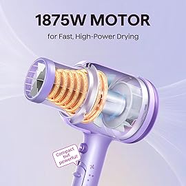 Wavytalk Blow Dryer with Diffuser, Blown Away Ionic Hair Dryer for Curly Hair with Comb, 1875W Fast Drying Blow Dryer with Ceramic Technology, 3 Attachments for All Hair Types, Light and Quiet, Purple