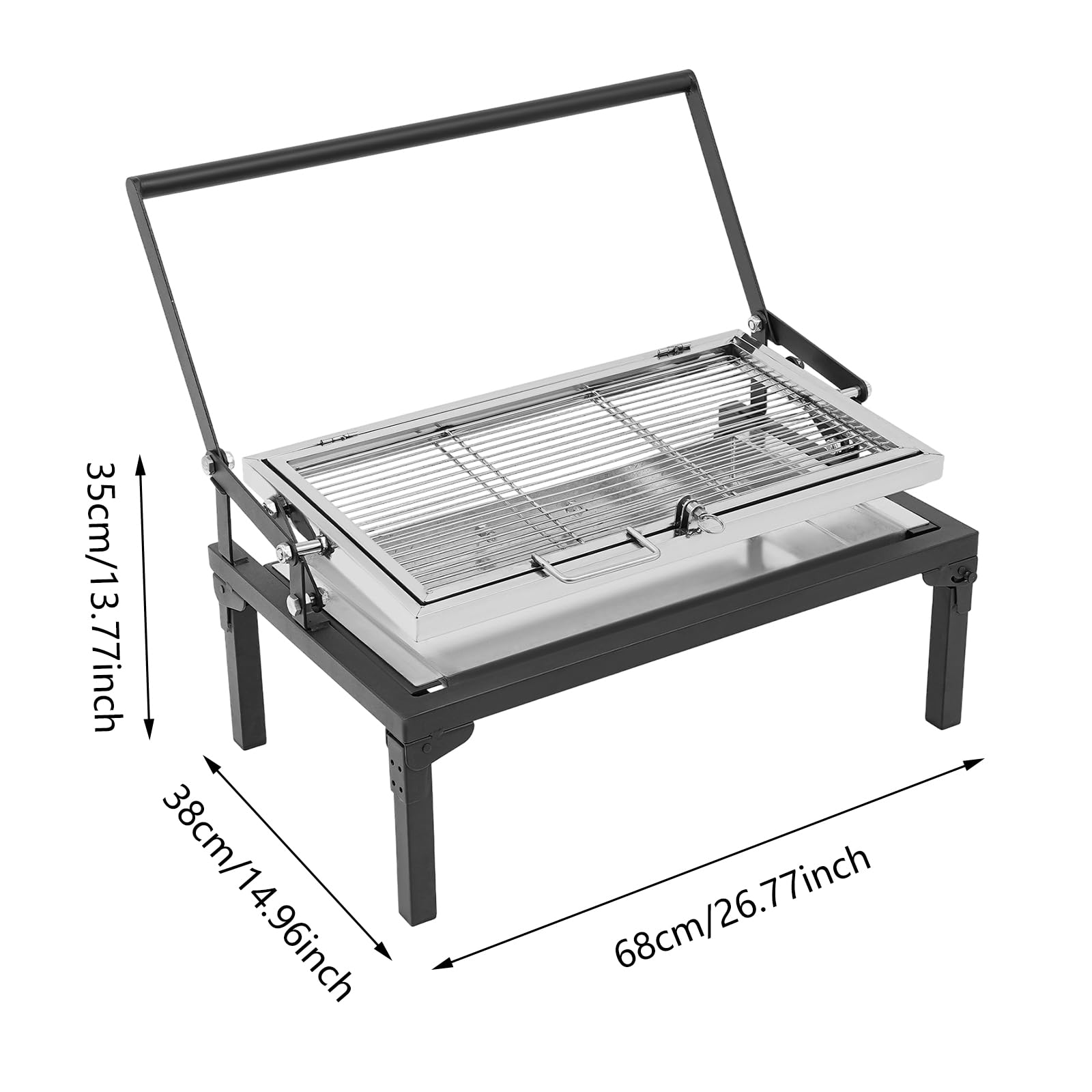 Barbecue a carbonella, pieghevole da campeggio, a carbonella, con spazzola e griglia a carbone, tipo di carburante, per cucinare all'aperto, barbecue (68 x 38 x 35 cm)