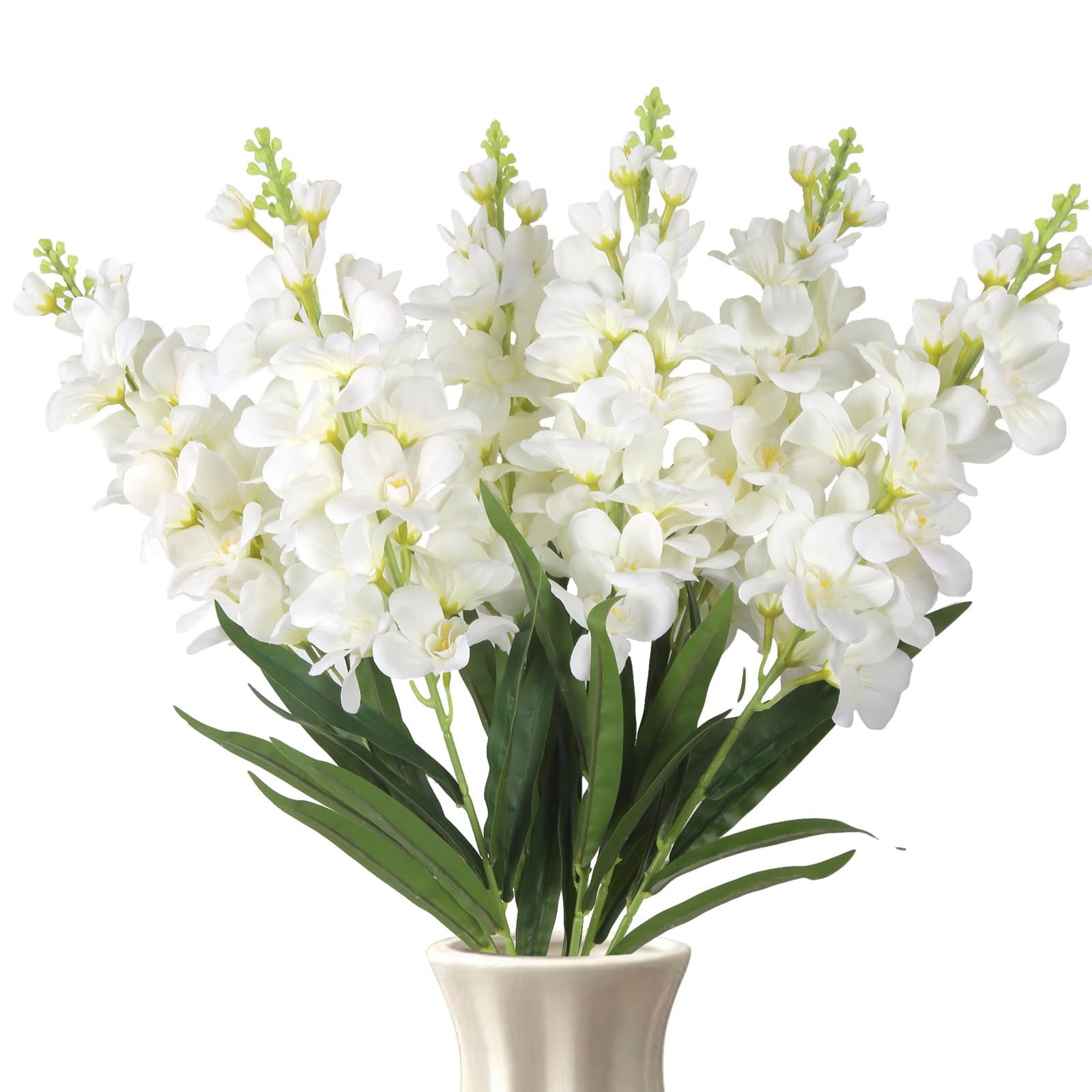 ICBOX Delphinium Artificial Flowers,6PCS White Flowers 35.43'' Larkspur Artificial Flower Long Stem Flowers for Tall Vase Wedding Party Table Centerpieces Home Decor(White)