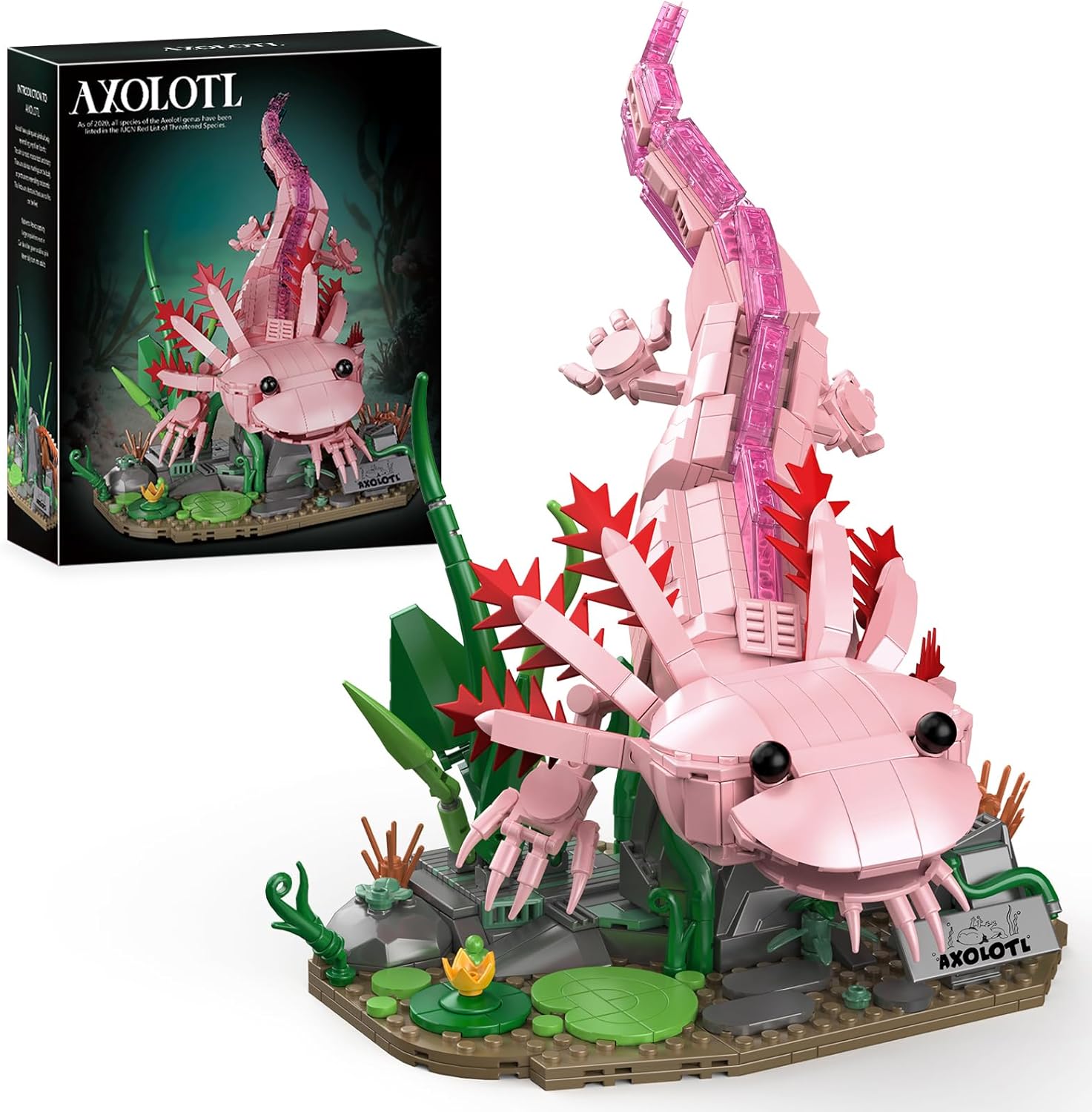 Vziimo Axolotl Building Set, Axolotl Toy Animal Building Blocks with Plants, Animals Display Model Kit, Gifts for Adults Teens Age 14+ (998 PCS)
