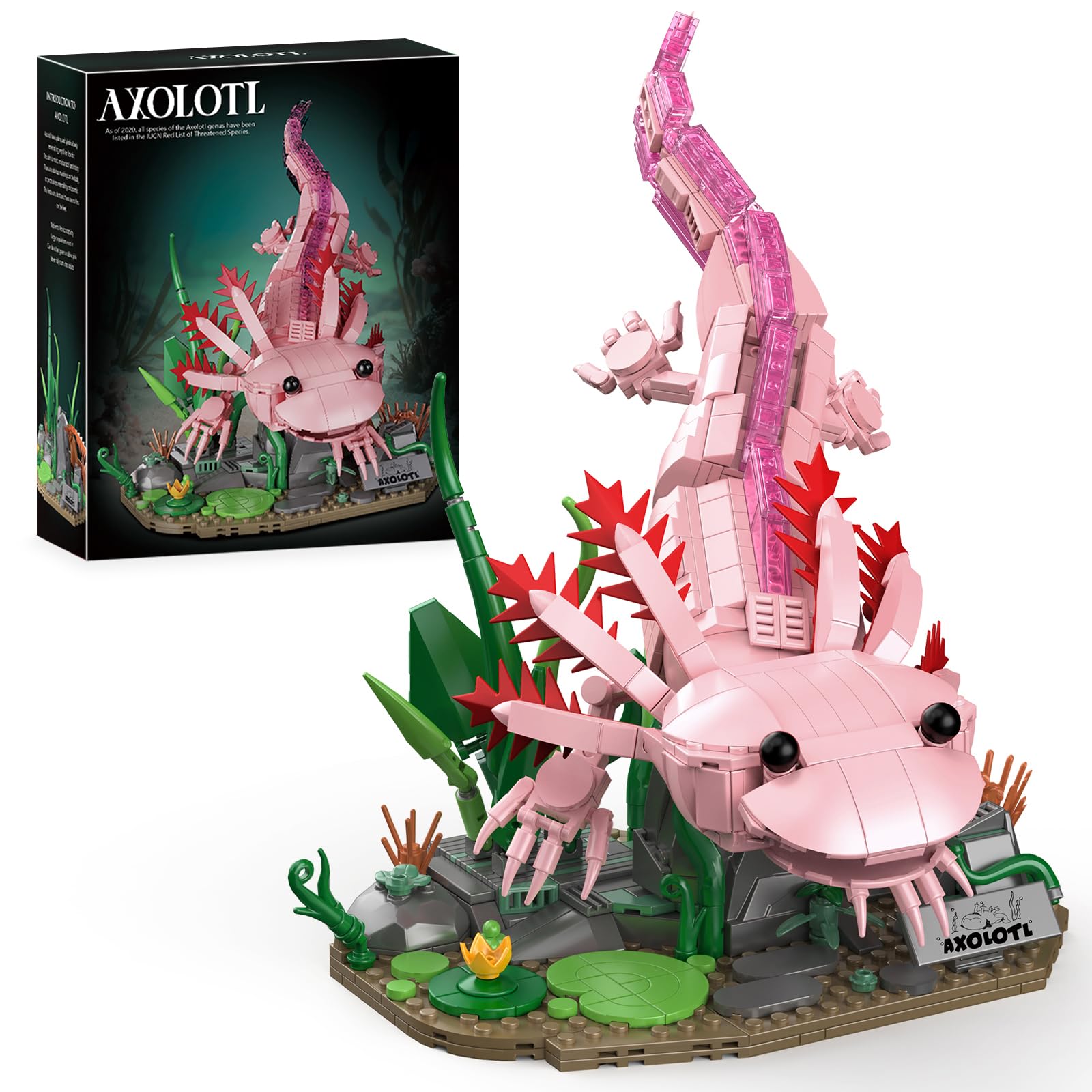 Axolotl Building Set, Compatible with LEGO Animals, Axolotl Toy Building Blocks with Movable Joints & Display Base, Marine Animal Decor Model Kit, Gifts for Boys Girls Age 8+ (998 PCS)