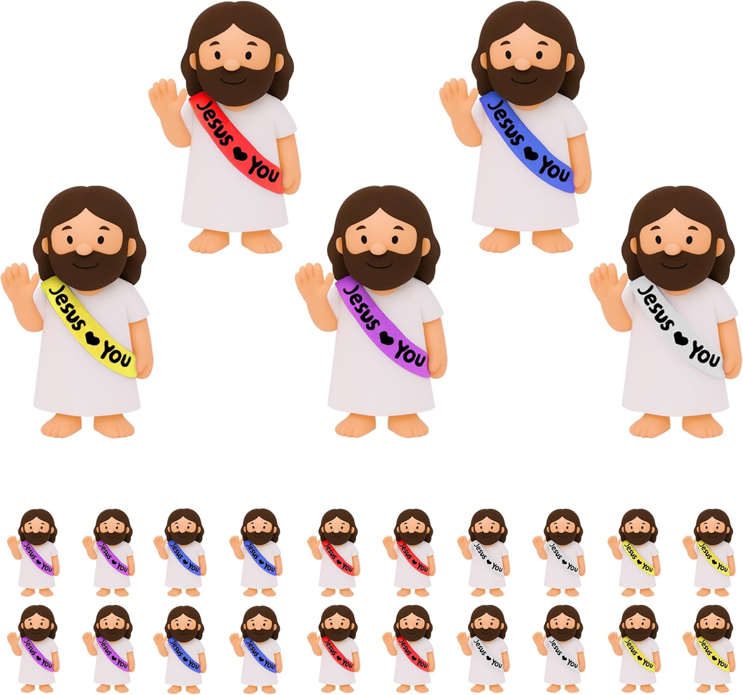 Mini Jesus Figures 25 Pack Bulk, Little Jesus Miniature Figurines, Tiny Jesus Figures Pocket Jesus Tokens with “Jesus Loves You”, Church Giveaways, Baptism Favors, Easter Christian Gifts
