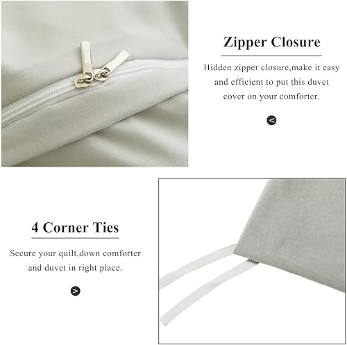 Miniatura 4 de VClife Modern Silver Grey Duvet Cover Queen Comforter Cover Sets Soft Breathable Washed Microfiber Bedding Duvet Cover Sets 3 Pieces Simple Solid