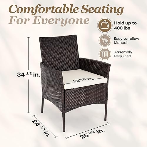 Miniatura 2 de IDZO Juego de 4 sillas de comedor de mimbre, capacidad de 400 libras, patio al aire libre para todo tipo de clima con marco de acero recubierto de