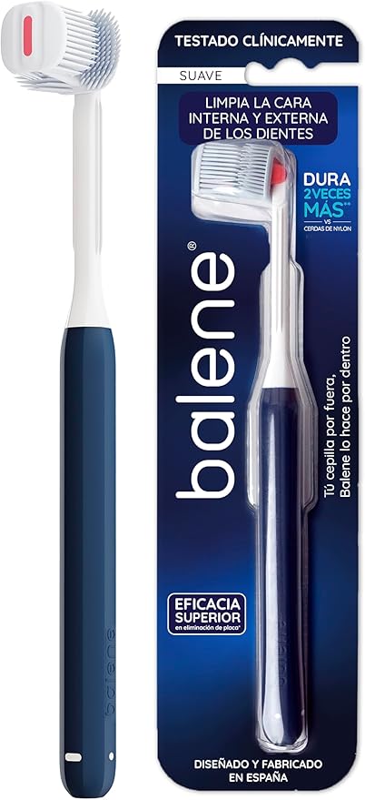 BALENE - Cepillo de Dientes Doble Cara, Limpieza profunda de la Cara Interna y Externa de los dientes, Mango Giratorio, Filamentos Antibacterianos, Dureza Suave, Color Azul