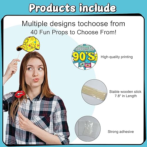 Miniatura 6 de 40 decoraciones de fiesta de los años 90, accesorios de fotos de fiesta temática de los años 90, decoraciones de fiesta retro, accesorios de cabina