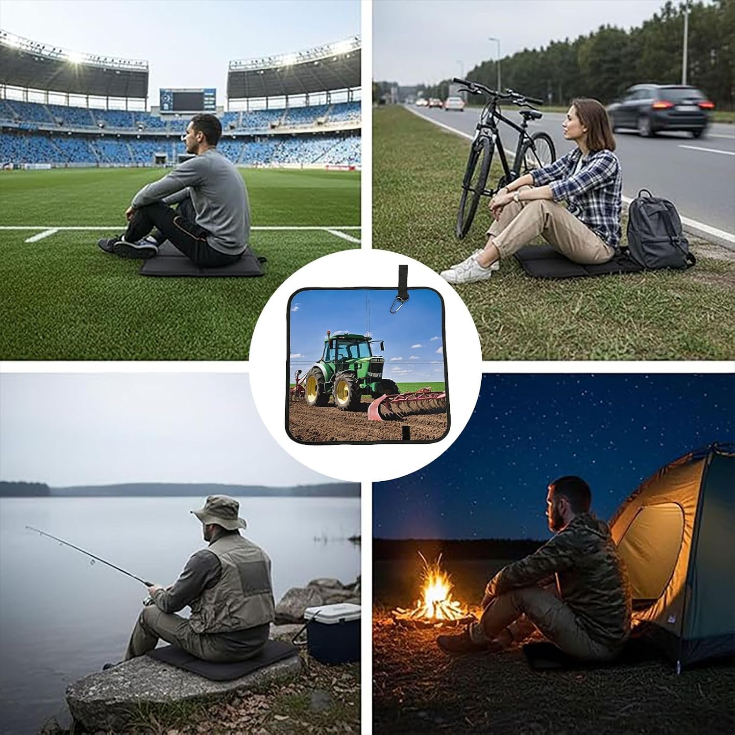 (Tractor Farm) Sitting Pad Foldable Seat Cushion Lightweight Camping Seat Mat with Hook for Outdoor Hiking Picnic Camping