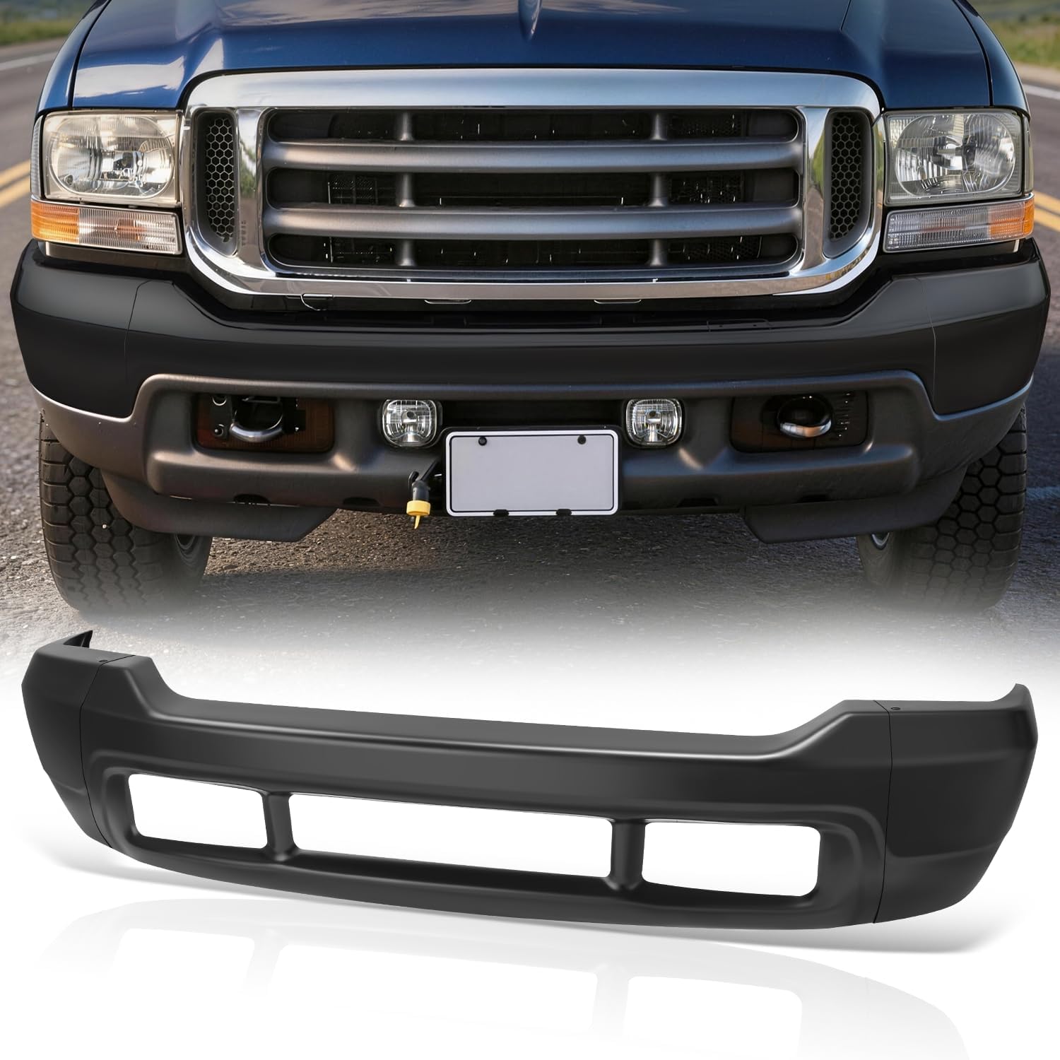 Auto Dynasty Front Bumper Face Bar Compatible with 2000-2004 Ford F-250 F-350 Super Duty, without Molding Holes, FO1002365, Paint to Match Black