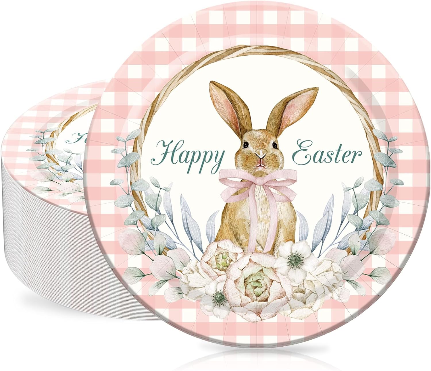 Whaline 40Pcs Easter Paper Plates 9 Inch Disposable Bunny