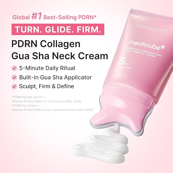 medicube PDRN Collagen Gua Sha Neck Wrinkle Cream | Built-In Gua Sha Massager with Volufiline 5% | Firming, Contour Care for the Look of Fine Lines, Jawline, Neck, Decollete | Korean Skincare, 3.17 oz