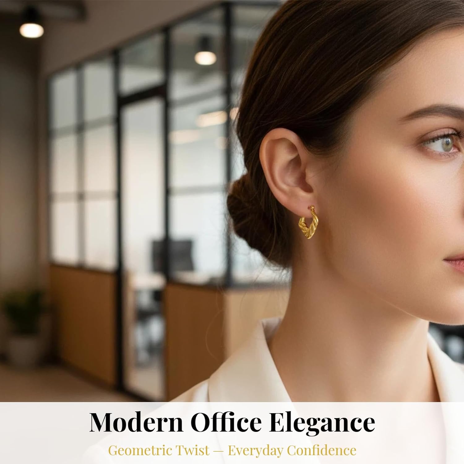 18K Gold Rhombus Hoop Earrings for Women - Twisted Chunky Geometric Hoops Hypoallergenic Stainless Steel Vintage Minimalist Statement Jewelry Gifts for Birthday Anniversary - Image 2