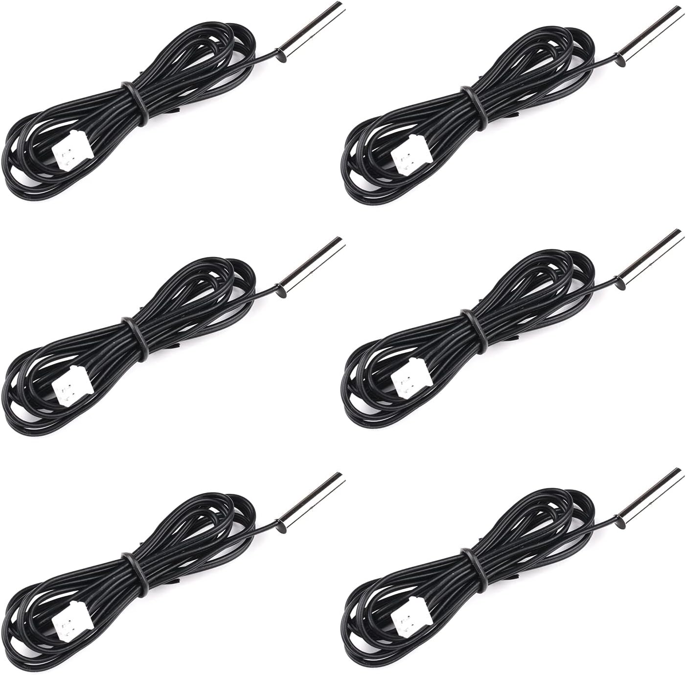 10K 3950 Ohm NTC Thermistor Temperature Sensor Probe, Stainless Digital Thermal Sensor Probe Cable Length 1M with XH2.54-2P Plug for Air Conditioner (Pack of 6) (10K/1m(Stainless Digital))