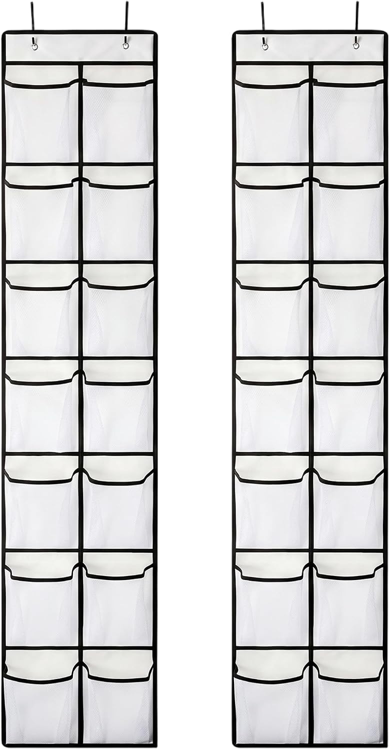 Over the Door Shoe Rack, 2-Pack, 14 Pocket Back of Door Organizer, White