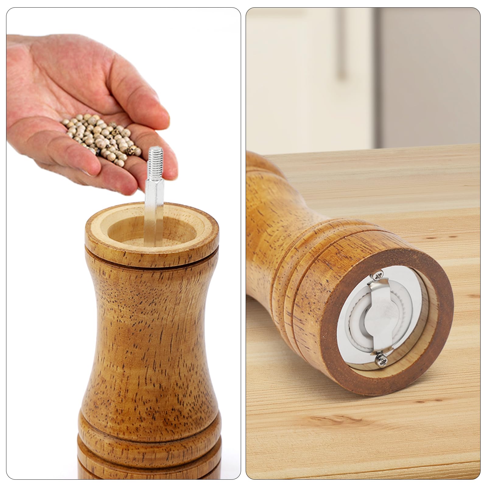 Macinino Per Pepe E Sale In Legno - Regolabile In Ceramica, Piccolo Per Spezie Fresche - Foto 6