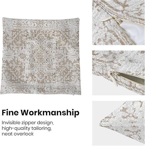 Miniatura 6 de Juego de 3 fundas de almohada bohemias de 16 x 16 pulgadas, fundas de cojín con patrón de alfombra, diseño étnico marrón, beige, blanco, para