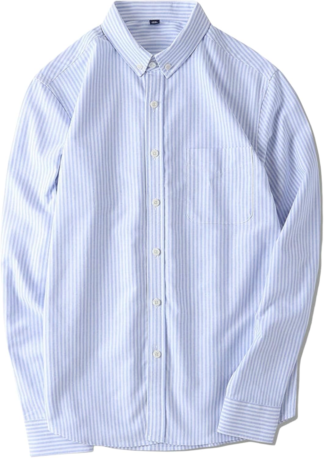 Men's Spring Summer Cotton Oxford Spinning Slim Fit Striped Long Sleeve Shirt