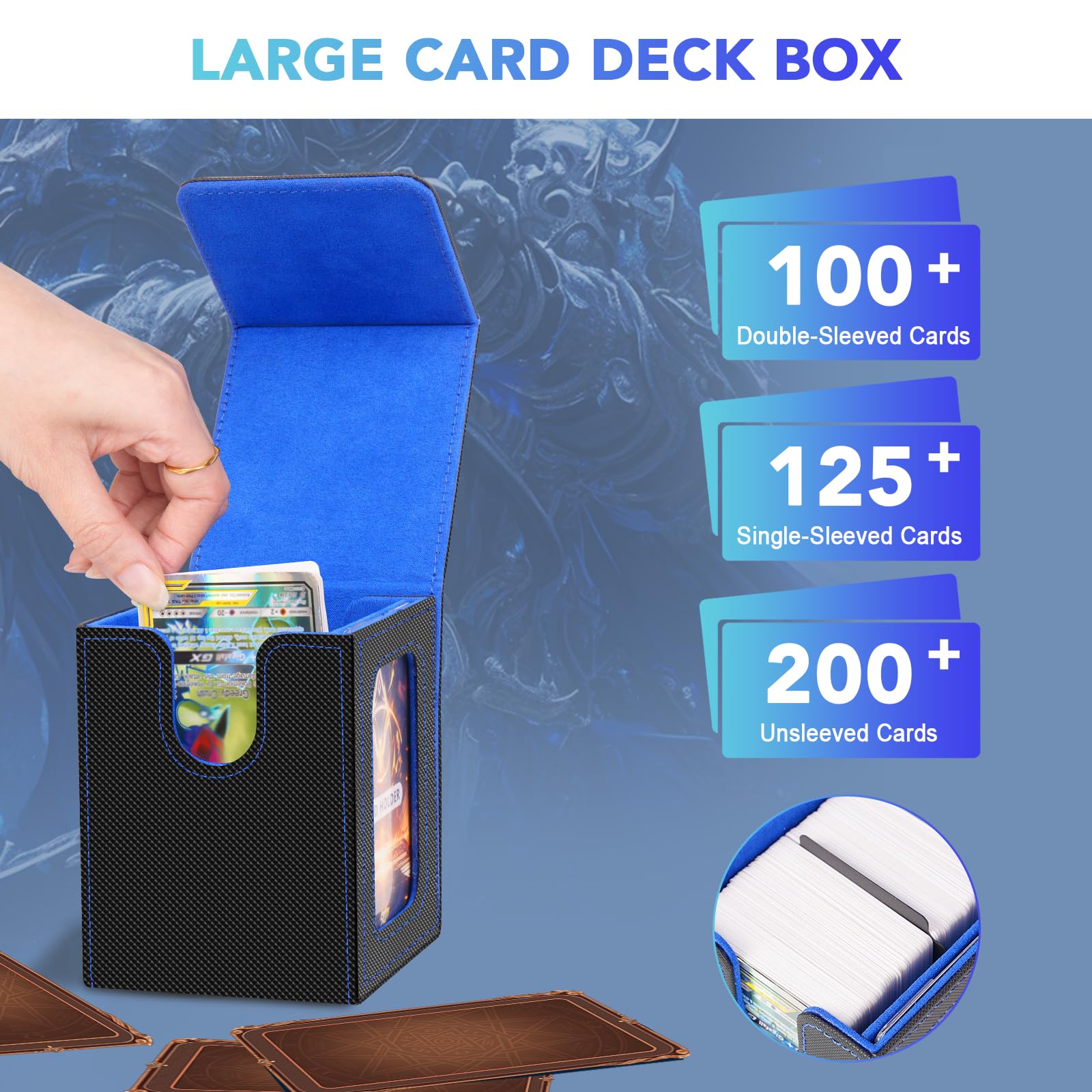 4 Pièces Boîte de Deck Magnétique MTG Commander, Étui en Cuir PU pour Cartes à Collectionner TCG, Peut contenir 100 Cartes sous Double Protection par boîte, Noir‑Rouge/Vert/Violet/Bleu