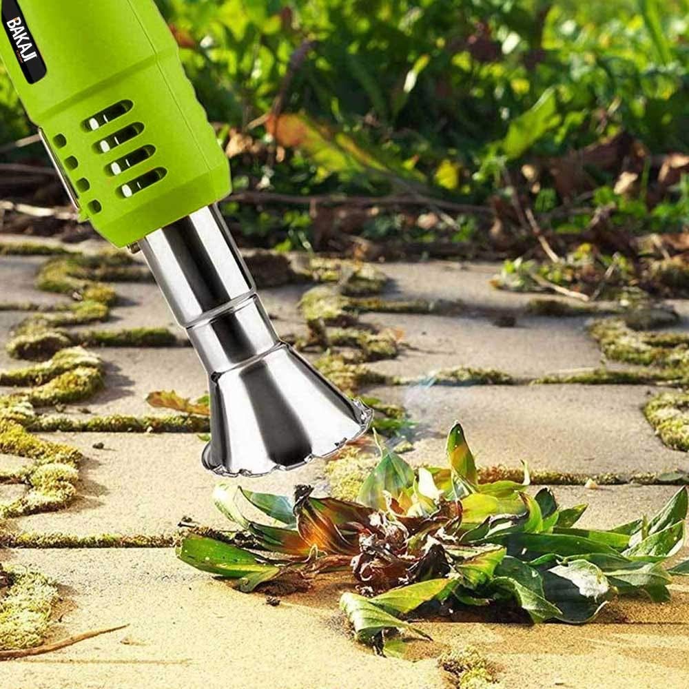BAKAJI Bruciatore Erba Elettrico 2000W 230V Diserbante Termico Doppia Temperatura Selezionabile 80/600 Gradi con 2 Beccucci Intercambiabili Lunghezza 100cm Manutenzione Giardino Esterno, verde/grigio
