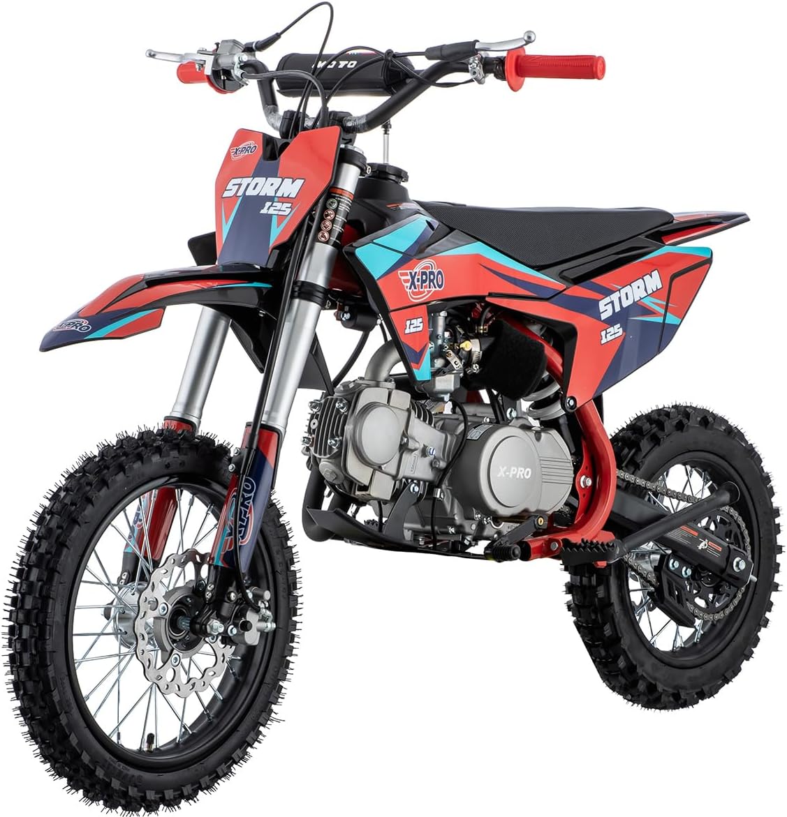 X-PRO Storm 125cc Zongshen Brand Engine Dirt Bike with 4-Speed Manual Transmission, Kick Start, Big 14"/12" Tires! (Red)