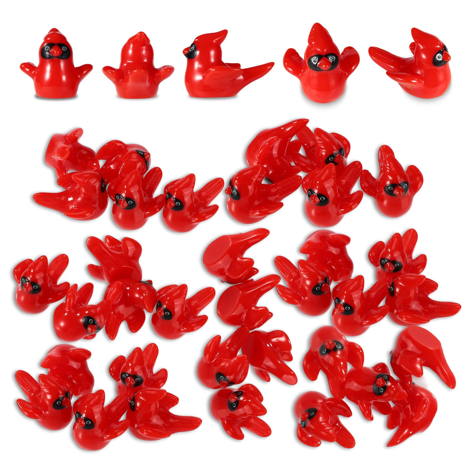 40pcs Mini Resin Red Cardinal Birds, Small Cardinal Bird Miniature Ornament Tiny Resin Animal Figurines to Hide for DIY Dollhouse Garden Bonsai Micro Landscape Christmas Tree Ornaments