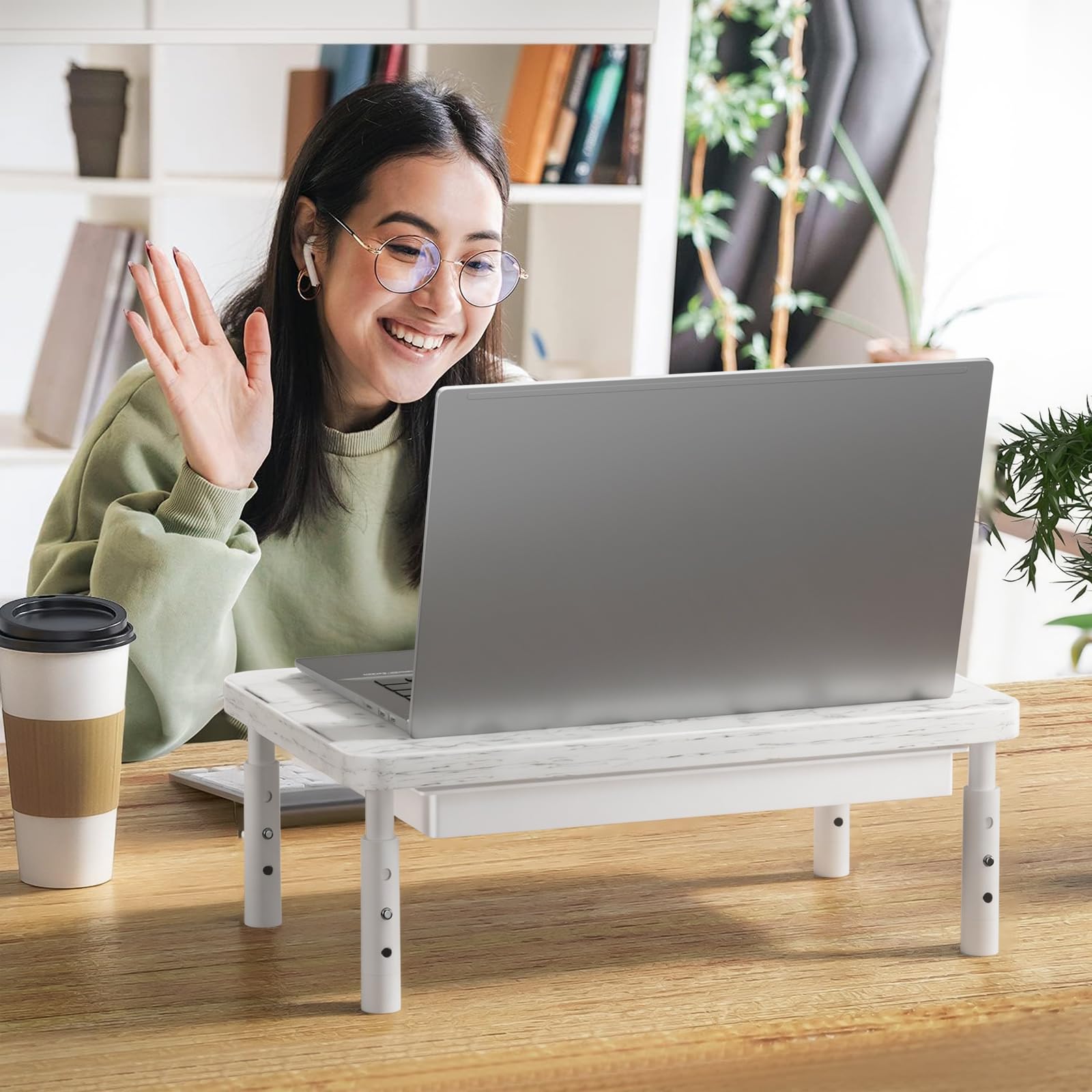 WALI Computer Monitor Stand with Storage, Monitor Riser 3 Height Adjustable view 2