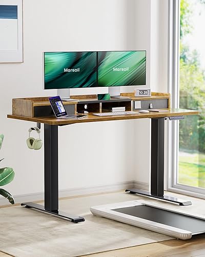 Miniatura 4 de Marsail Escritorio eléctrico de pie con cajones, escritorio ajustable de altura de 48 x 24 pulgadas con estante de almacenamiento, escritorio de pie