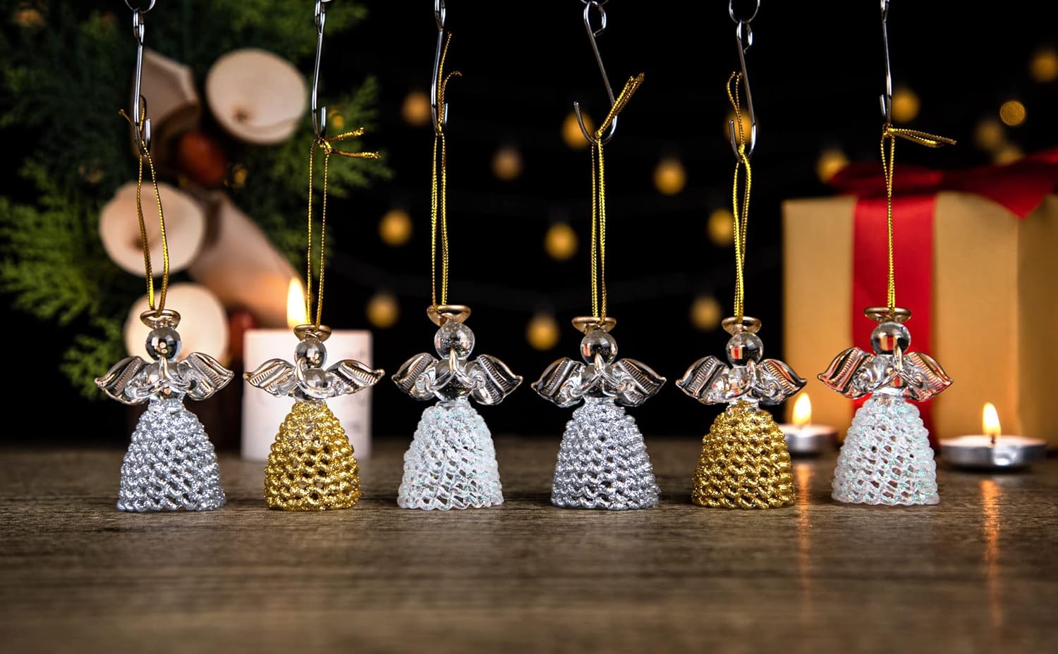 6pcs Glass Gold Angel Ornaments Spun Angels and 7pcs Rainbow Guardian Angel Crystal Suncatcher for Christmas Season Holiday Decor