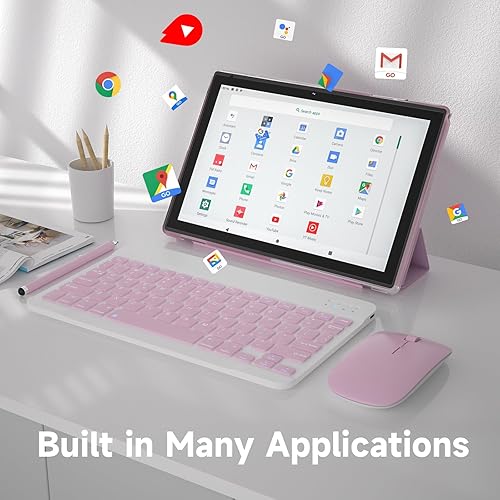 Vista 12 de Tableta Android de 10 pulgadas 2 en 1 con funda para teclado, lápiz capacitivo, 12 GB de RAM 128 GB ROM 1 TB expandir, PC de CPU de cuatro núcleos