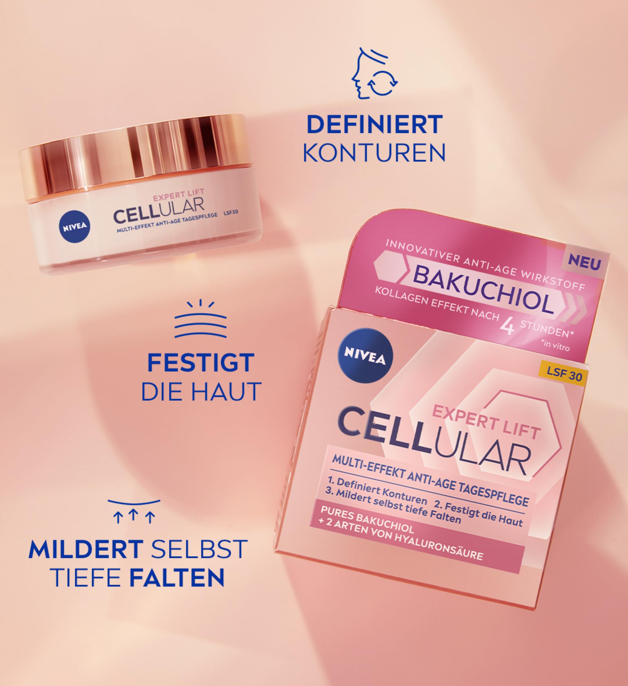 NIVEA CELLULAR Expert Lift Gesichtspflege Set, Tagespflege (50 ml), Nachtcreme (50 ml) & Lift Serum (30 ml), Pflegeset für ein straffes Hautbild & jünger aussehende Haut
