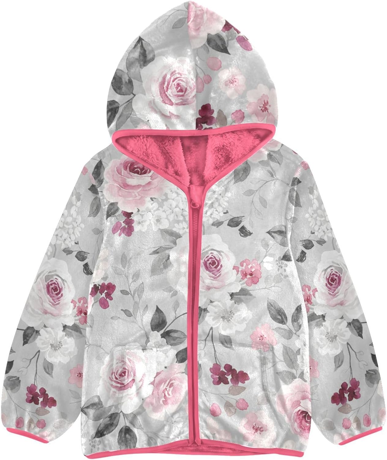 ALAZA Vintage Pink Roses Hoodie Jacket for Girls Toddler Fleece Zip Up Coat Plush Jacket Long Sleeve Outerwear for 3 Years