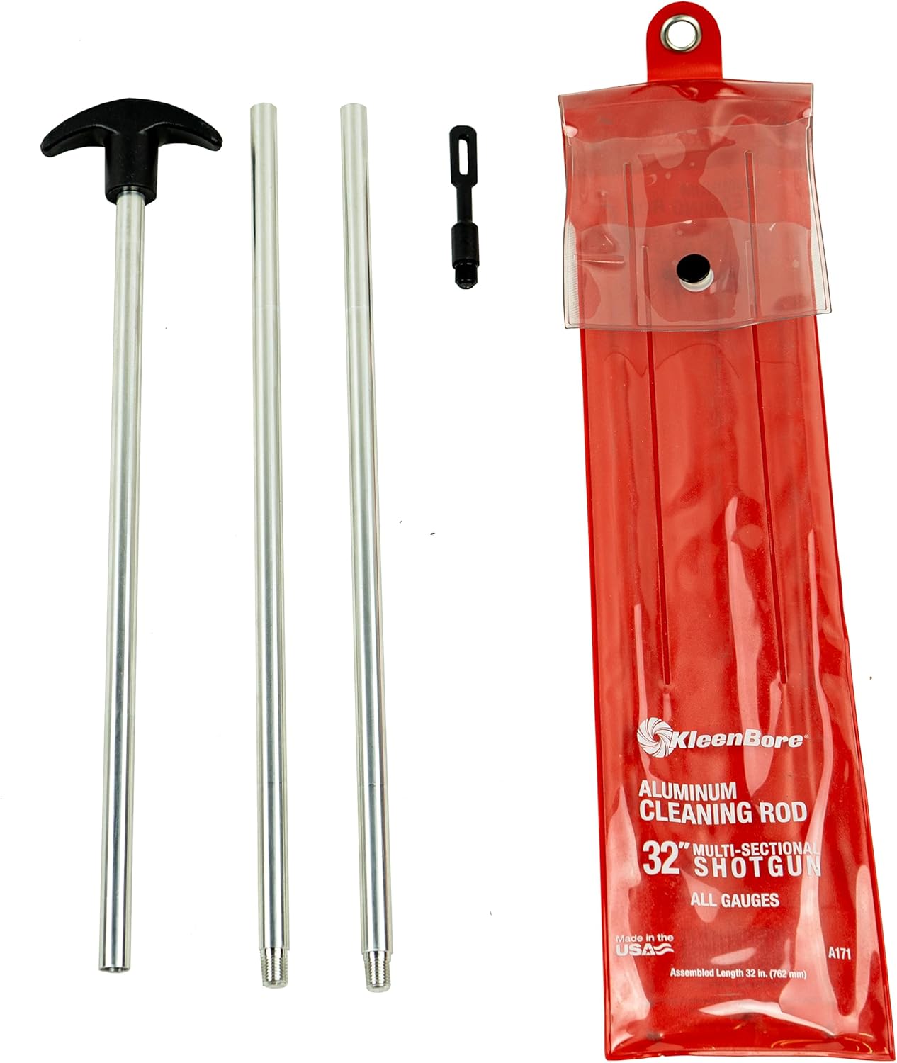 KleenBore 32" 3-Piece Aluminum Shotgun Cleaning Rod Set – All Gauges .410-10 GA – #5/16-27 Thread – Made in USA