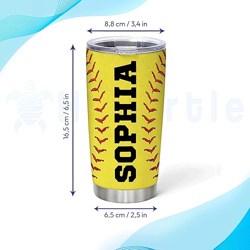 Vista 3 de Hyturtle Vaso de sóftbol personalizado, regalo de softbol para mamá, entrenadora, mamá, hija, hermana, amiga, botella de softbol, vaso de acero