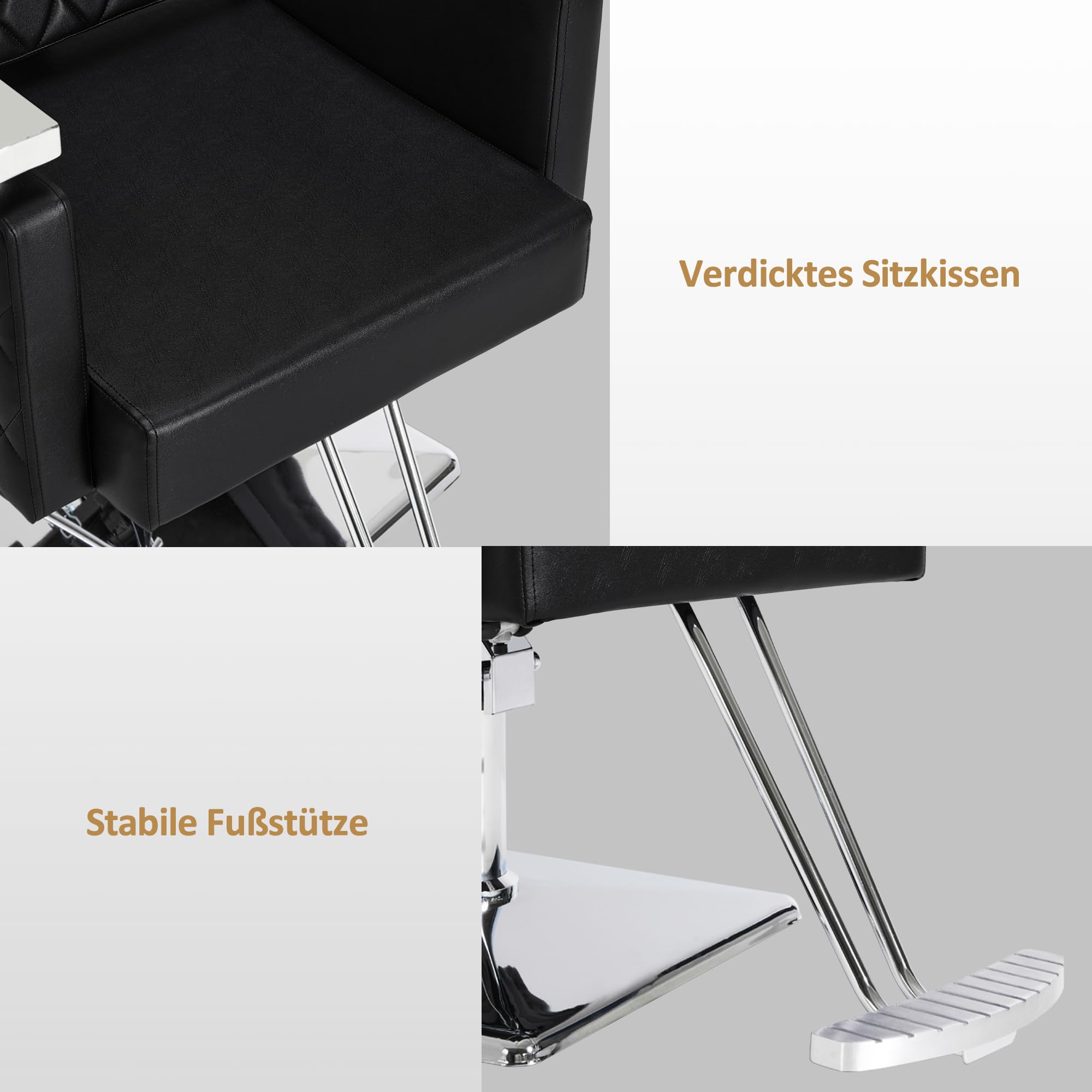 Barberpub Sedia da parrucchiere con poggiatesta inclinabile, con pompa idraulica, girevole a 360°, dispositivo da parrucchiere, regolabile in altezza, sedia per lo styling in PVC, 2073 (nero)