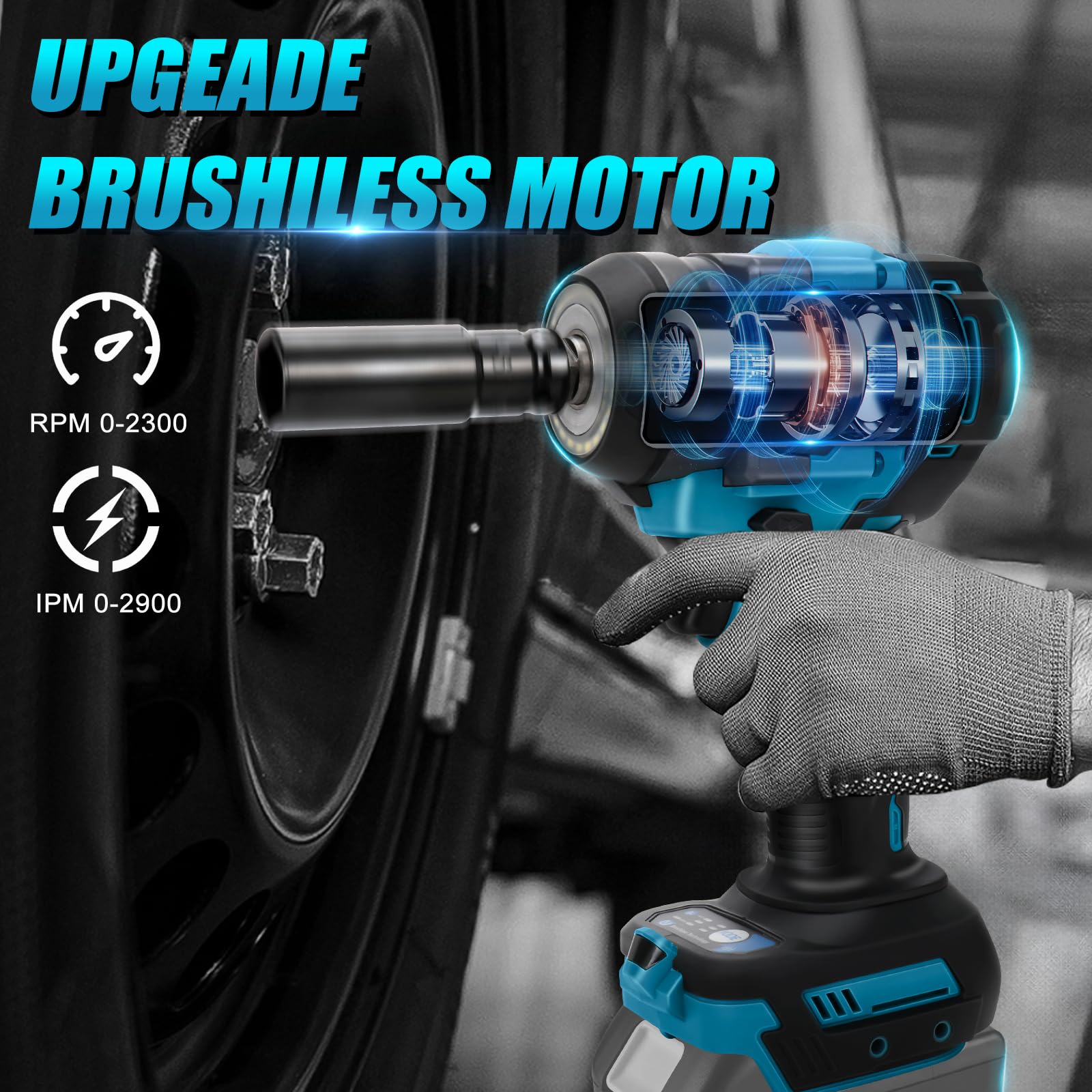 Akumulatorowy klucz udarowy kompatybilny z Makita 18 V, 3 w 1 650 Nm, 1/2 cala, bezszczotkowy klucz udarowy, klucz z adapterem kluczy nasadowych, nasadkami, wiertłami (bez akumulatora)