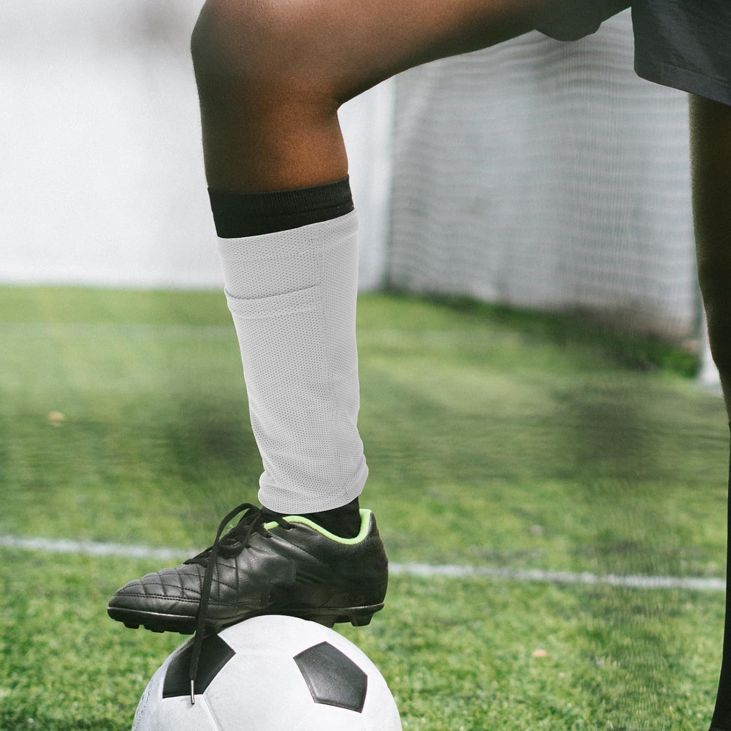 Soccer Sock Sleeves with Shin Guard Insert for Men Women Gray L