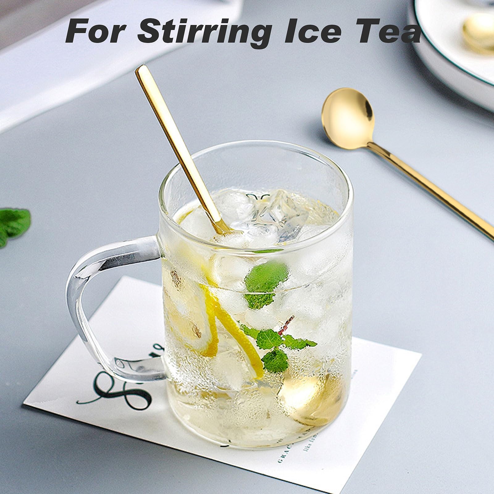 Cucharas de café mejoradas, 8 cucharas de espresso de 6.6 pulgadas, cucharas agitadoras, cucharaditas doradas, cucharas de té de mango largo, cucharas de té helado, cucharas de postre de