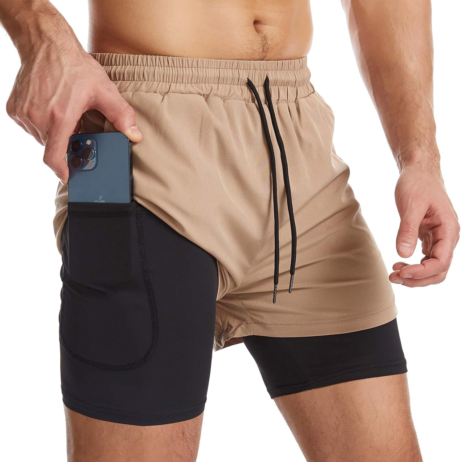 Surenow Mens 2 in 1 Running Shorts Quick Dry Athletic Shorts with Liner