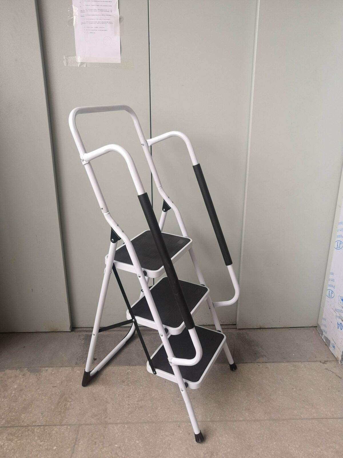 Escalera de 3 peldaños, acero de alto rendimiento, escalera portátil plegable antideslizante con carril de seguridad