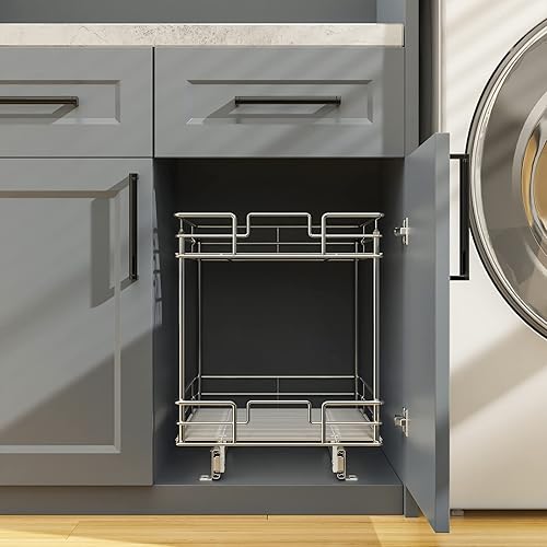 Vista 7 de LOVMOR Organizador y almacenamiento de armario extraíble (17 pulgadas de ancho x 21 pulgadas de profundidad) de 2 niveles para gabinete de base