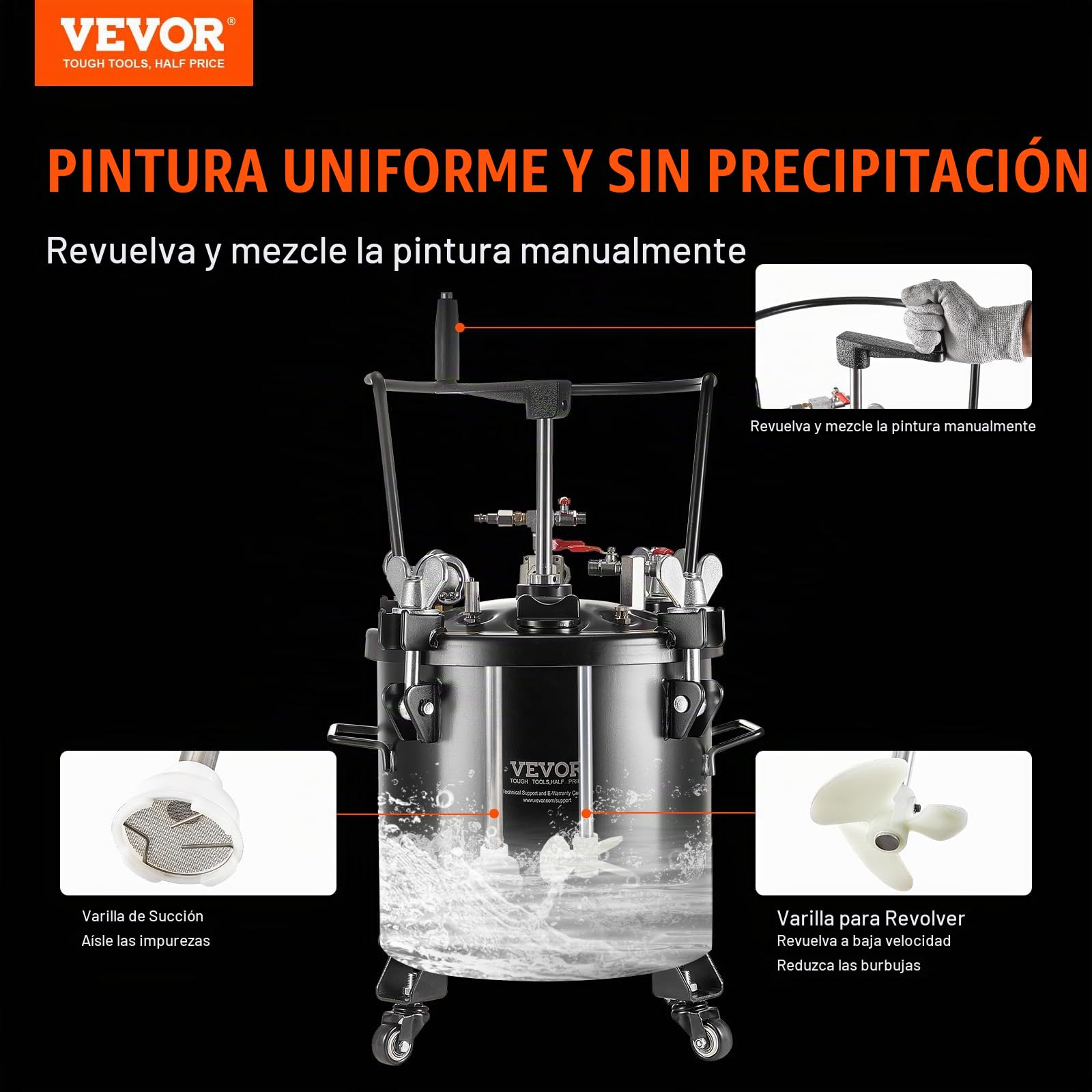 VEVOR Tanque de Presión para Pintura en Aerosol de 20 L de Presión Ajustable de 70 PSI, Tanque de Pintura a Presión con Ruedas y Sellador para Reparación de Fugas para la Decoración del Hogar