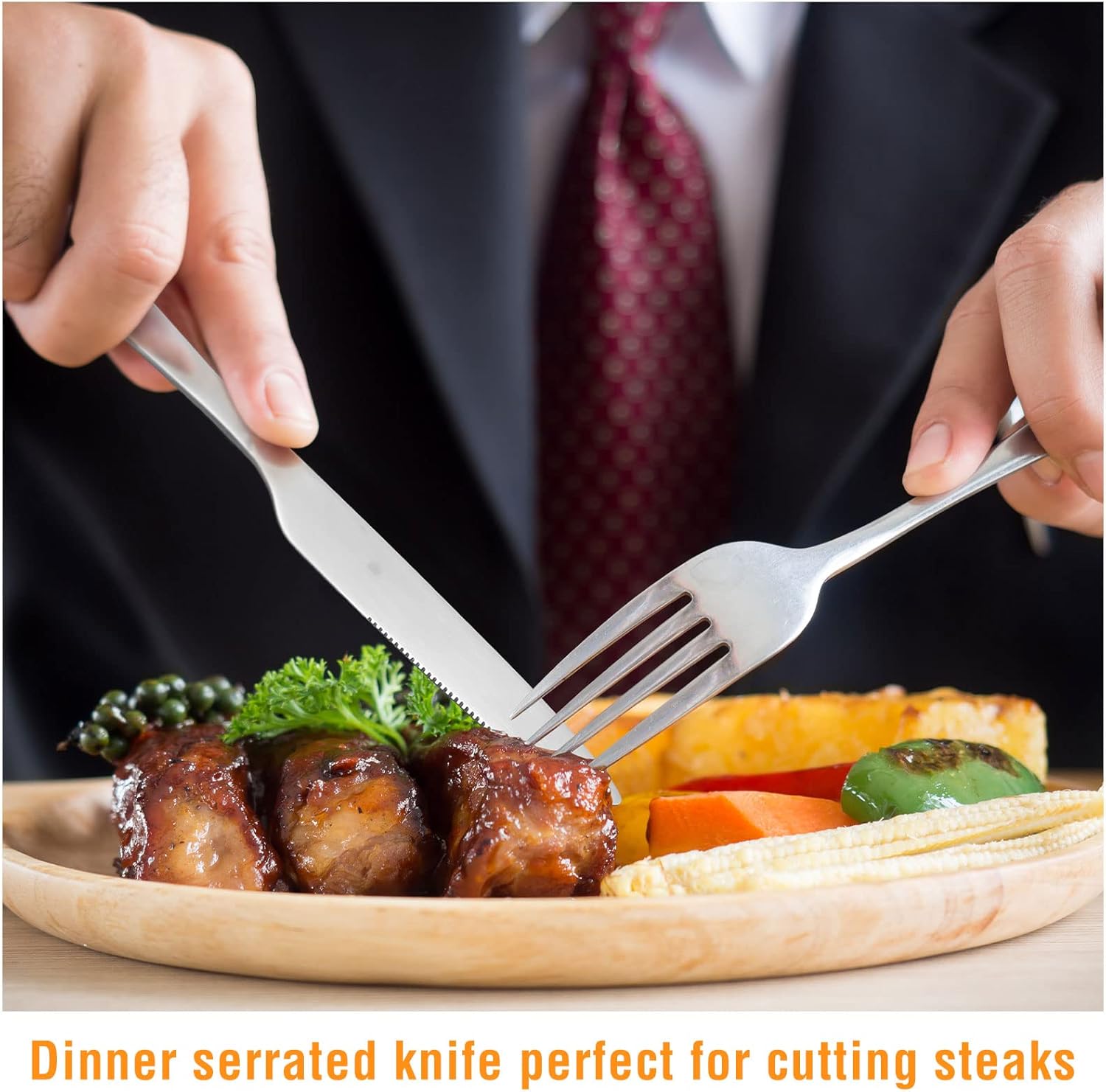 Nuenen 100 Pieces Dinner Knives Set, 8.3 Inches Durable Butter Knife Stainless Steel Serrated Table, Steak Silverware for Home, Restaurant, Kitchen, Dishwasher Safe and Mirror Polished - Image 4